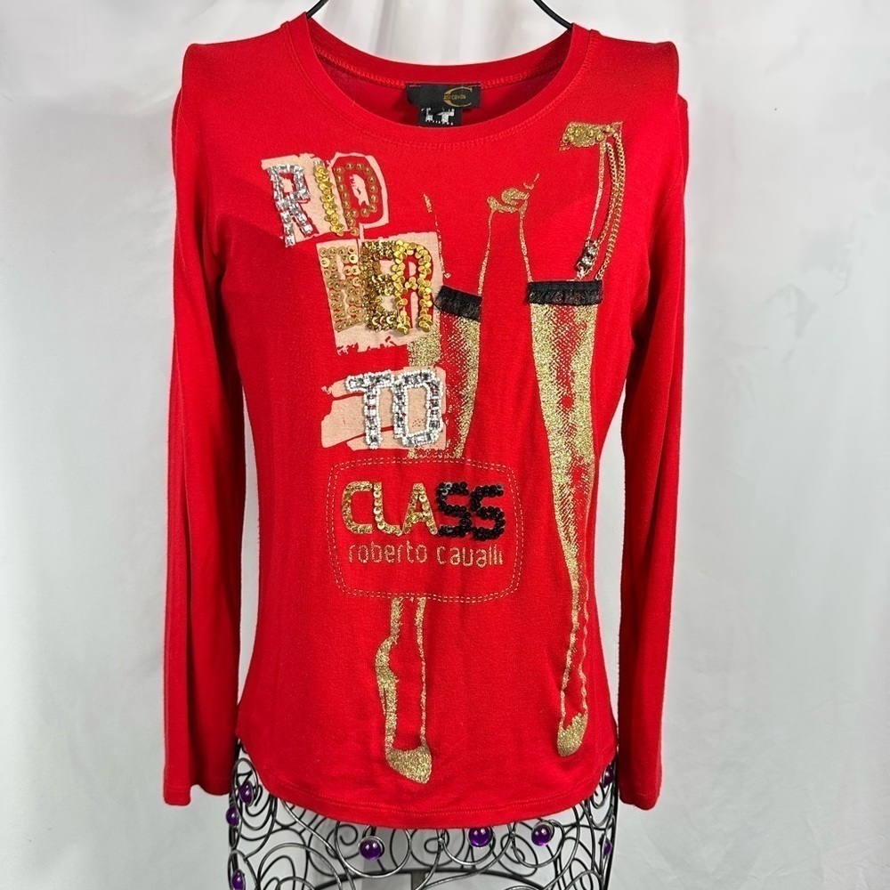 just cavalli red rip her to class long sleeve size M